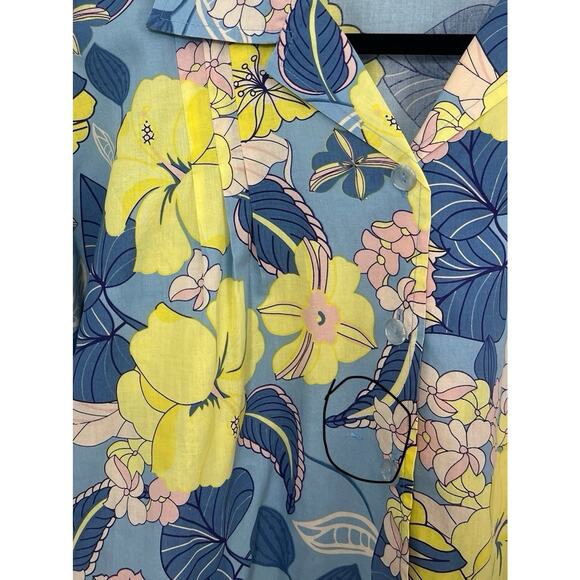 Vtg Blair Women's Shirt Floral Short Sleeve Small Button Up Blue Yellow Tropical - Picture 9 of 9